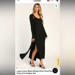Lulus Layer Lover Black Knit Ribbed Two-Piece Dress & Cardigan Set